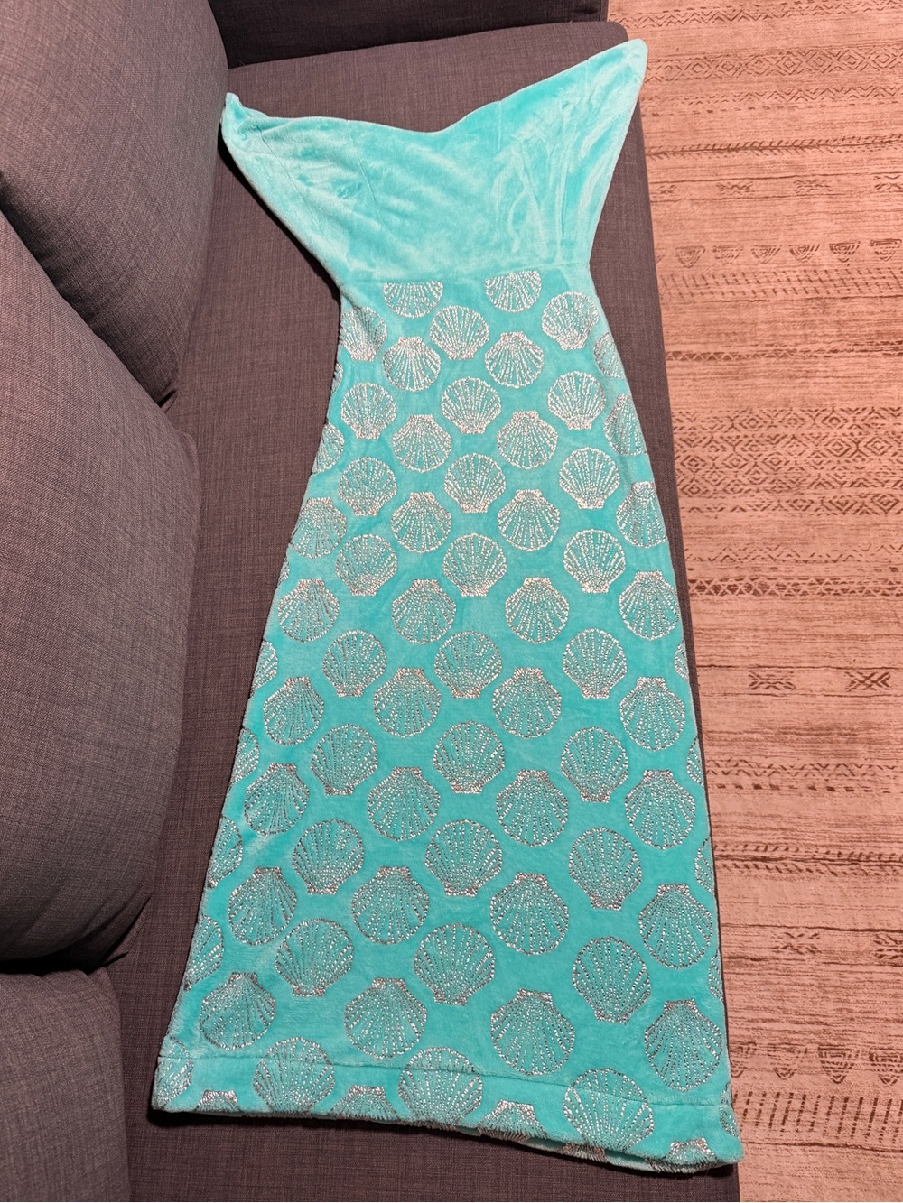 Turquoise Mermaid Tail Blanket with Shell Print